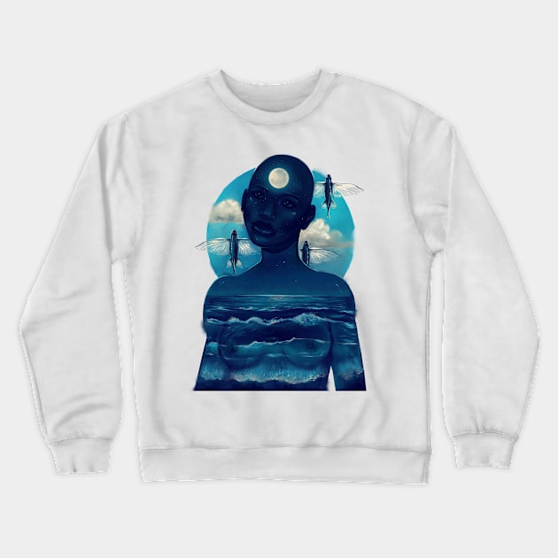 Yemanjá at Night Crewneck Sweatshirt by dracoimagem